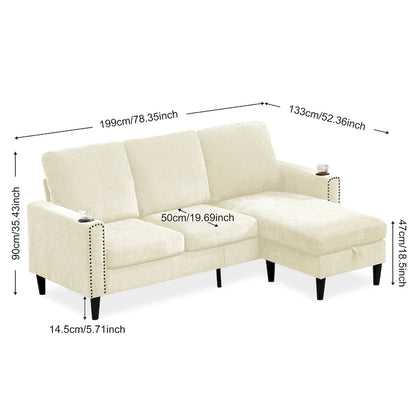 Canapé d'angle 3 places en chenille au design moderne