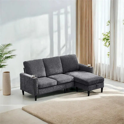 Canapé d'angle 3 places en chenille au design moderne