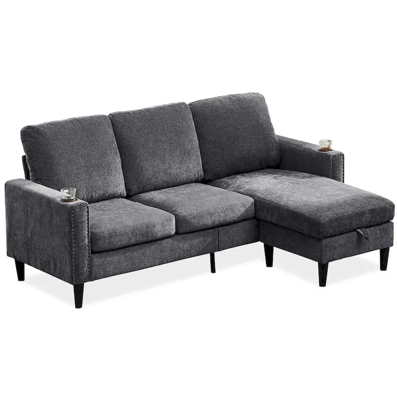 Canapé d'angle 3 places en chenille au design moderne