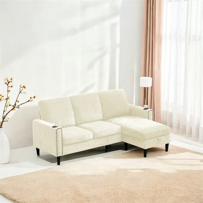 Canapé d'angle 3 places en chenille au design moderne