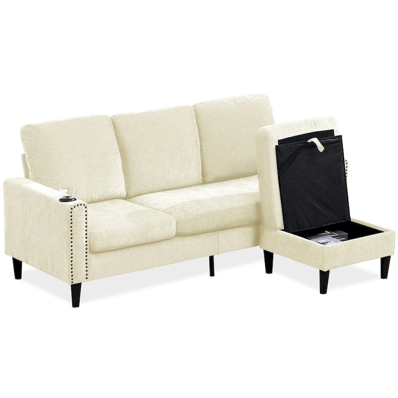 Canapé d'angle 3 places en chenille au design moderne