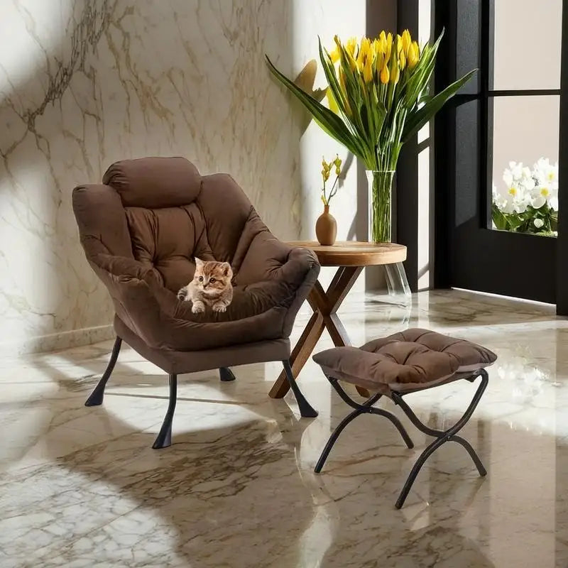 Fauteuil relax moderne en coton épais rembourré avec repose-pieds pliable