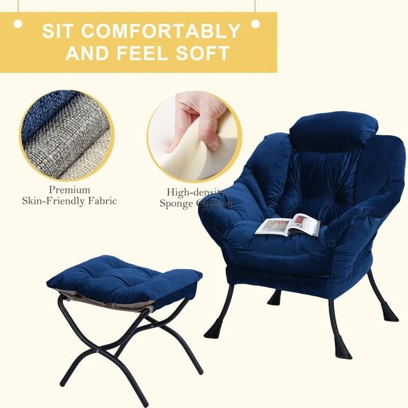Fauteuil relax moderne en coton épais rembourré avec repose-pieds pliable
