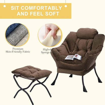 Fauteuil relax moderne en coton épais rembourré avec repose-pieds pliable