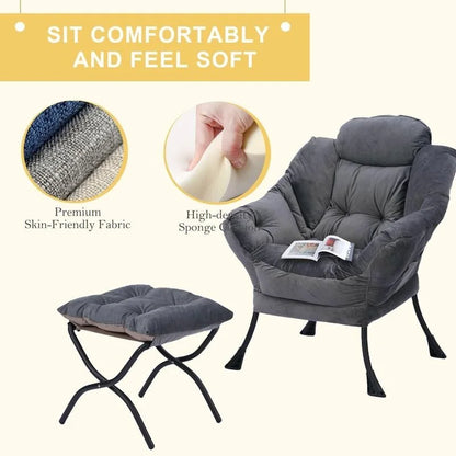 Fauteuil relax moderne en coton épais rembourré avec repose-pieds pliable
