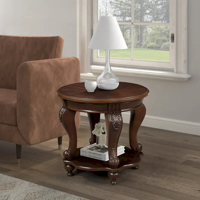 Table d'appoint ronde rétro 22 pouces, table de chevet en bois massif avec étagère, table d'angle pour salon, montage facile