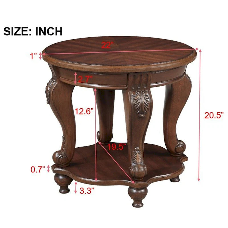 Table d'appoint ronde rétro 22 pouces, table de chevet en bois massif avec étagère, table d'angle pour salon, montage facile