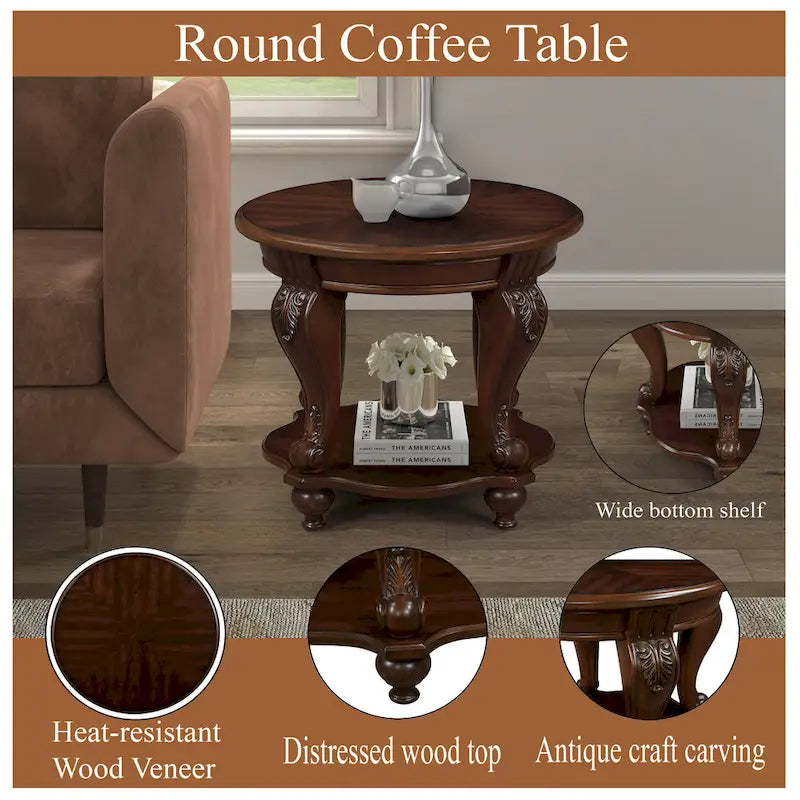 Table d'appoint ronde rétro 22 pouces, table de chevet en bois massif avec étagère, table d'angle pour salon, montage facile