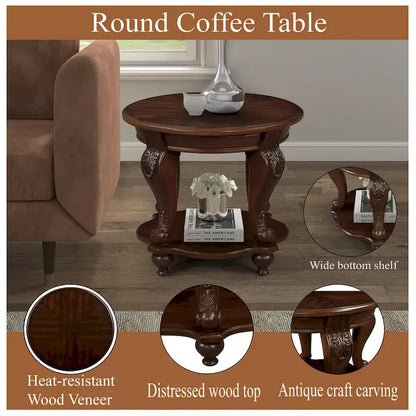 Table d'appoint ronde rétro 22 pouces, table de chevet en bois massif avec étagère, table d'angle pour salon, montage facile
