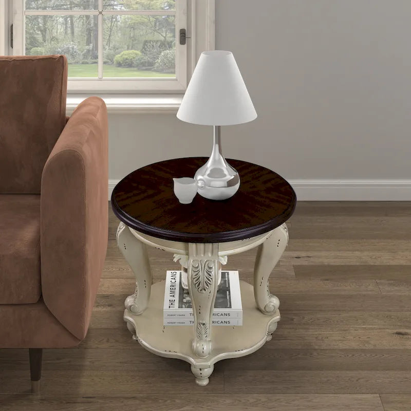 Table d'appoint ronde rétro 22 pouces, table de chevet en bois massif avec étagère, table d'angle pour salon, montage facile