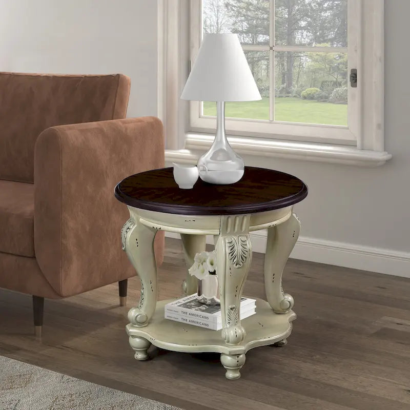 Table d'appoint ronde rétro 22 pouces, table de chevet en bois massif avec étagère, table d'angle pour salon, montage facile