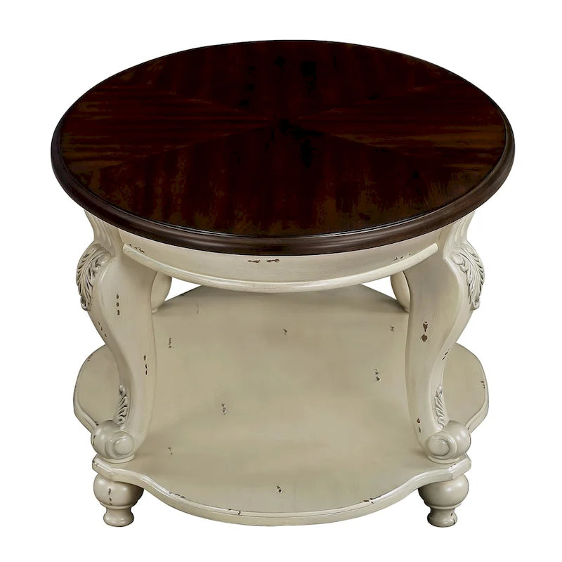 Table d'appoint ronde rétro 22 pouces, table de chevet en bois massif avec étagère, table d'angle pour salon, montage facile
