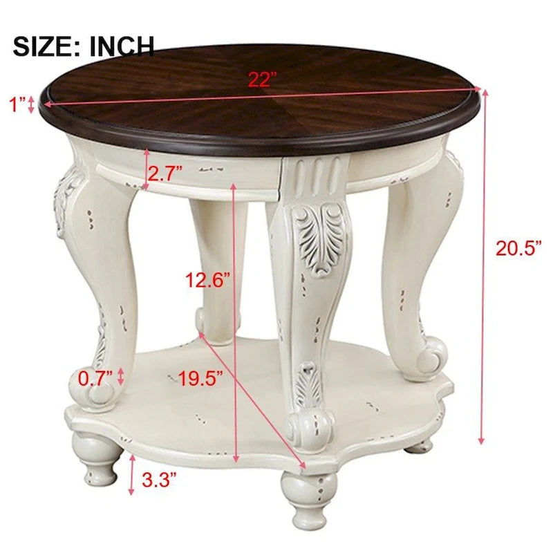 Table d'appoint ronde rétro 22 pouces, table de chevet en bois massif avec étagère, table d'angle pour salon, montage facile