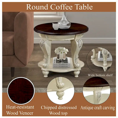 Table d'appoint ronde rétro 22 pouces, table de chevet en bois massif avec étagère, table d'angle pour salon, montage facile