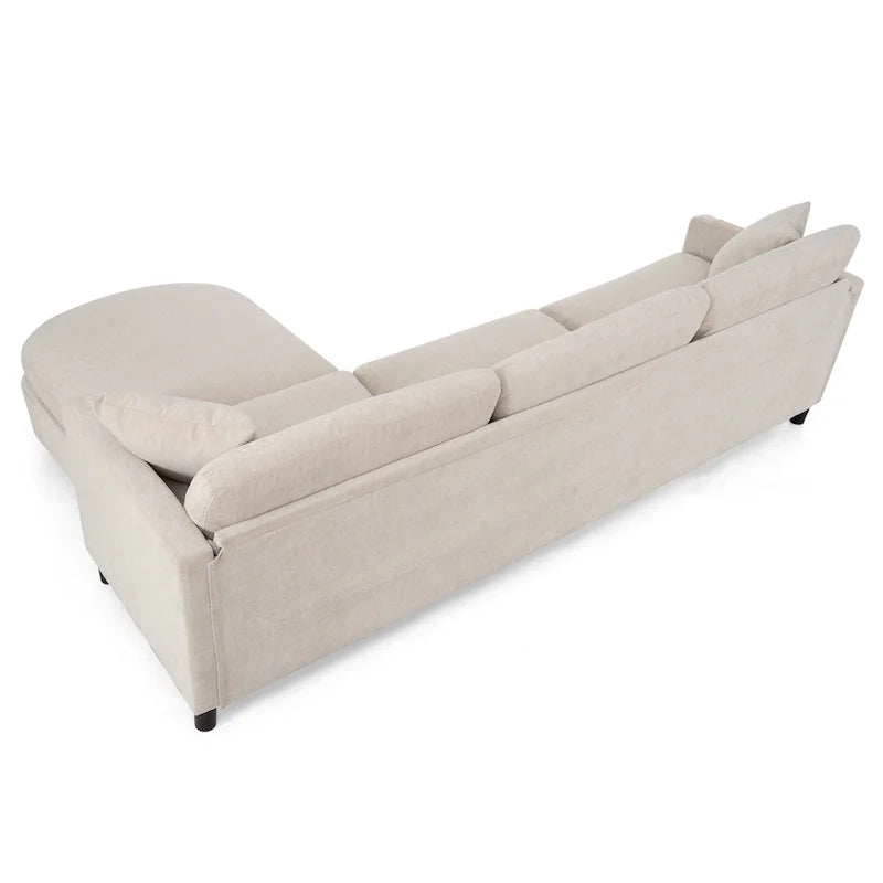 Canapé d'angle spacieux 4 places beige 107,87 cm avec pouf amovible, coussins déhoussables et rangement pratique dans les accoudoirs