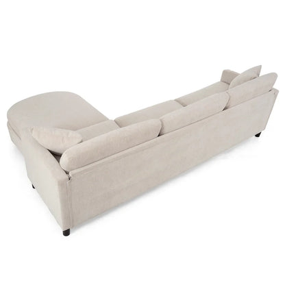 Canapé d'angle spacieux 4 places beige 107,87 cm avec pouf amovible, coussins déhoussables et rangement pratique dans les accoudoirs