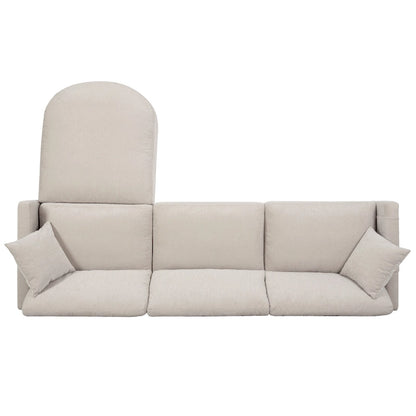 Canapé d'angle spacieux 4 places beige 107,87 cm avec pouf amovible, coussins déhoussables et rangement pratique dans les accoudoirs