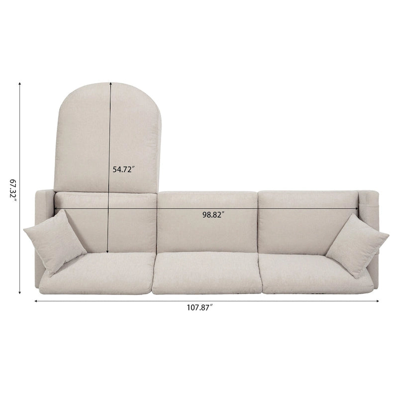 Canapé d'angle spacieux 4 places beige 107,87 cm avec pouf amovible, coussins déhoussables et rangement pratique dans les accoudoirs