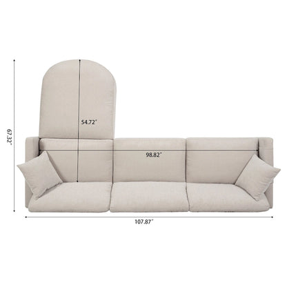 Canapé d'angle spacieux 4 places beige 107,87 cm avec pouf amovible, coussins déhoussables et rangement pratique dans les accoudoirs