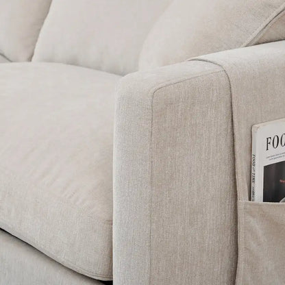 Canapé d'angle spacieux 4 places beige 107,87 cm avec pouf amovible, coussins déhoussables et rangement pratique dans les accoudoirs