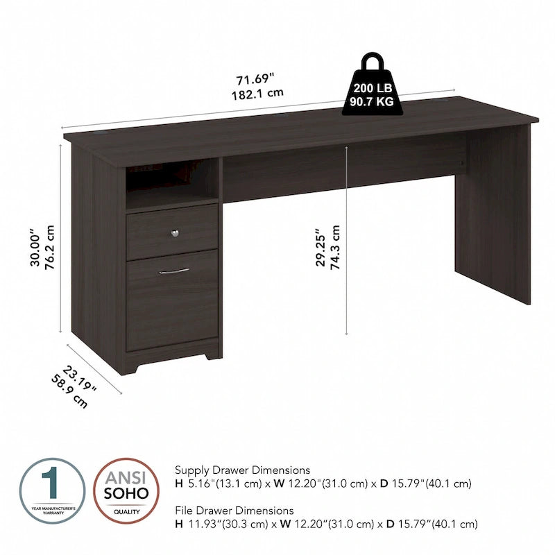 Bureau d'ordinateur Cabot 72W avec tiroirs, par Bush Furniture