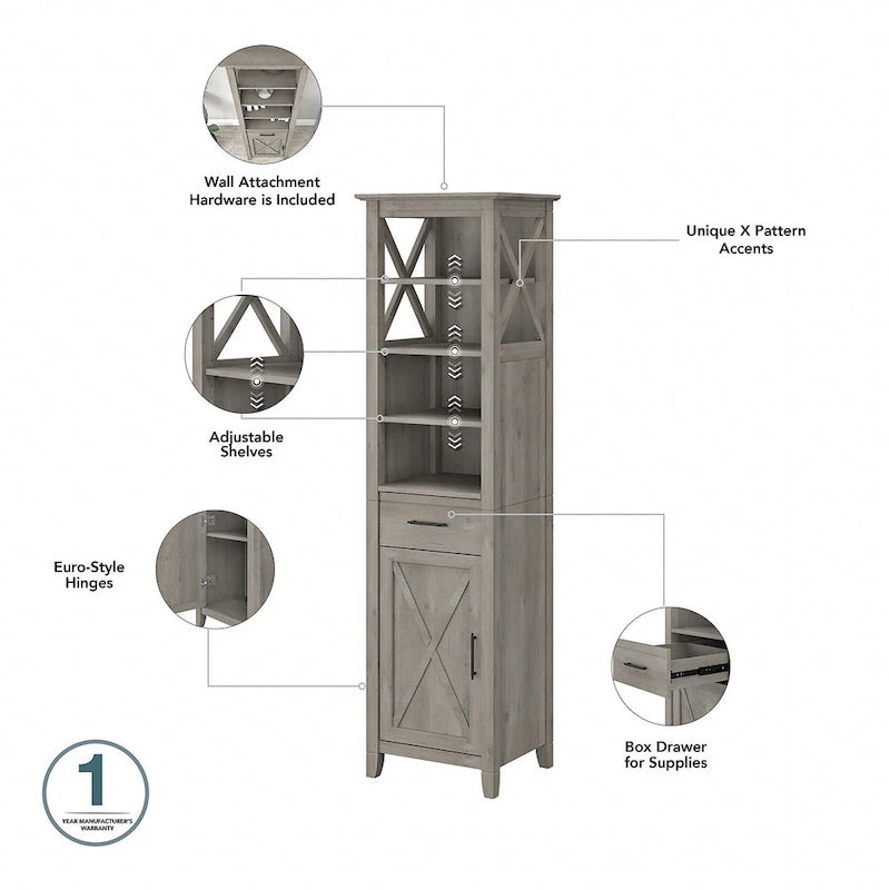 Armoire à linge haute Key West et rangement gain de place par Bush Furniture