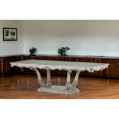 Table de salle à manger à pied central en bois massif blanc cassé de 44 pouces