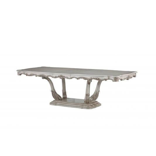 Table de salle à manger à pied central en bois massif blanc cassé de 44 pouces