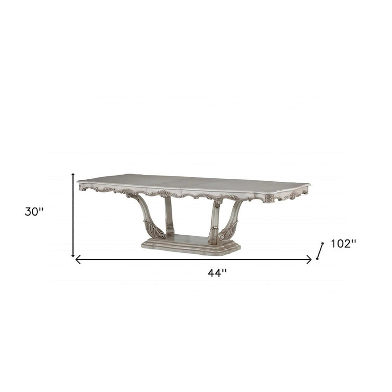 Table de salle à manger à pied central en bois massif blanc cassé de 44 pouces