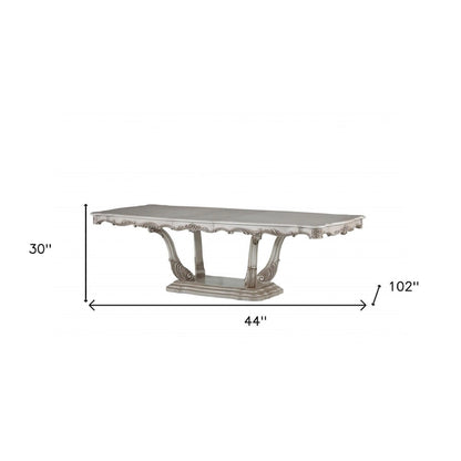 Table de salle à manger à pied central en bois massif blanc cassé de 44 pouces