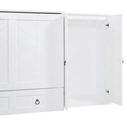 Lit escamotable Queen Size avec port USB, grand tiroir et combinaison armoire/bureau