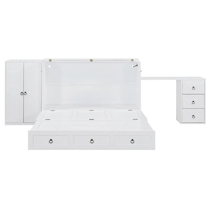 Lit escamotable Queen Size avec port USB, grand tiroir et combinaison armoire/bureau