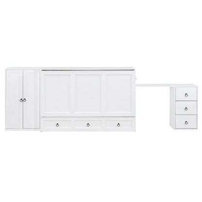 Lit escamotable Queen Size avec port USB, grand tiroir et combinaison armoire/bureau