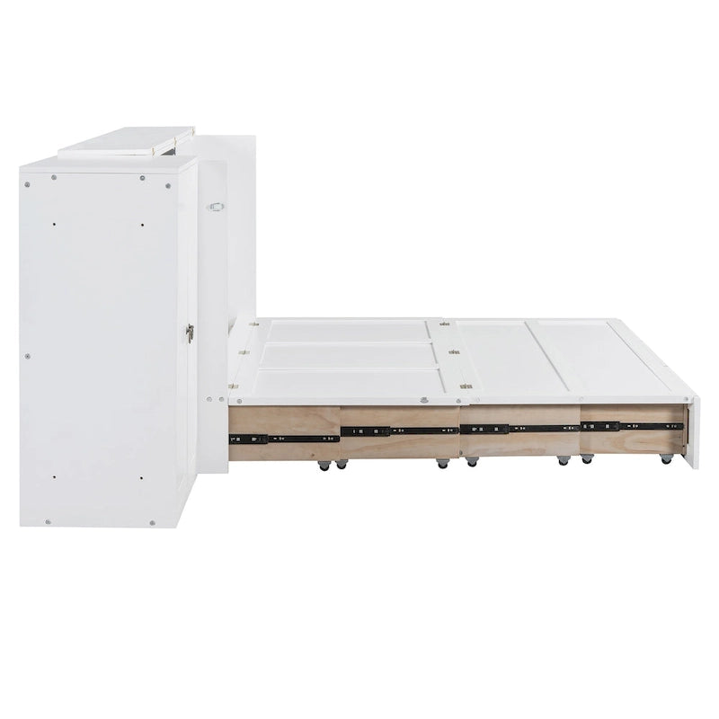 Lit escamotable Queen Size avec port USB, grand tiroir et combinaison armoire/bureau