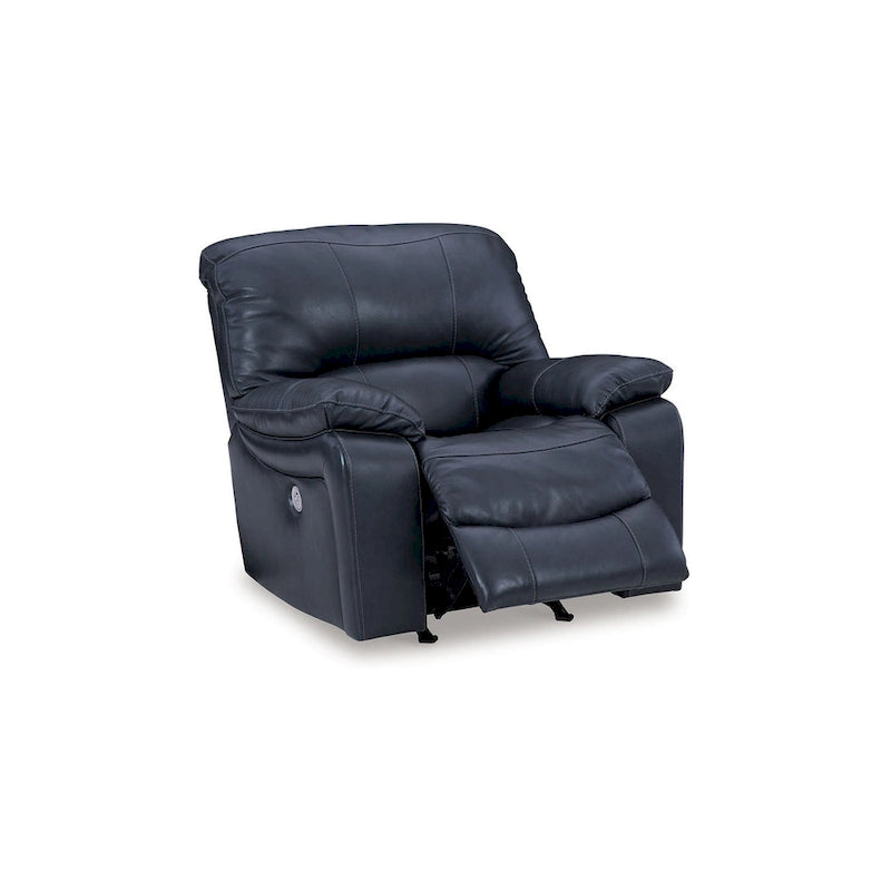 Fauteuil inclinable électrique Leesa, cuir souple bleu océan, port USB