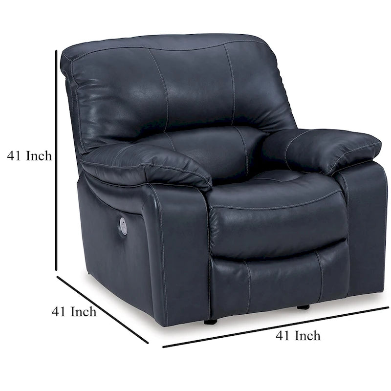 Fauteuil inclinable électrique Leesa, cuir souple bleu océan, port USB