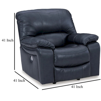 Fauteuil inclinable électrique Leesa, cuir souple bleu océan, port USB