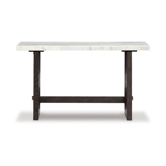 Console Haus Sofa, plateau en marbre, pieds à panneaux, 132 cm (52 ​​pouces), bois brun