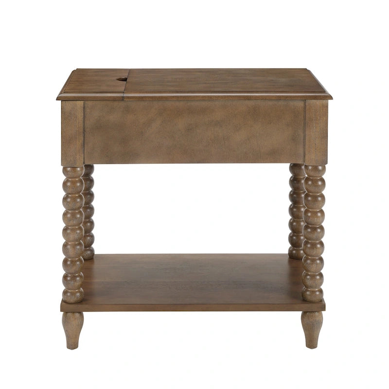 Table d'appoint traditionnelle en bois avec pieds fuselés de 23,6 pouces et port USB