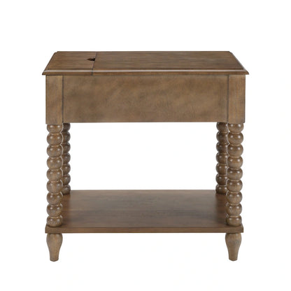 Table d'appoint traditionnelle en bois avec pieds fuselés de 23,6 pouces et port USB