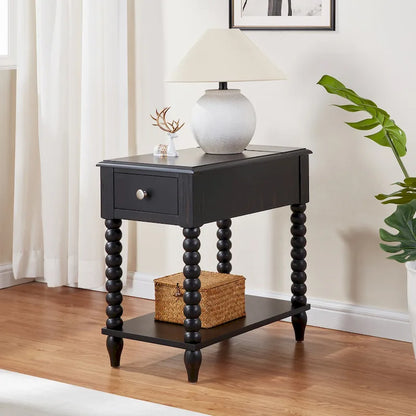 Table d'appoint traditionnelle en bois avec pieds fuselés de 23,6 pouces et port USB