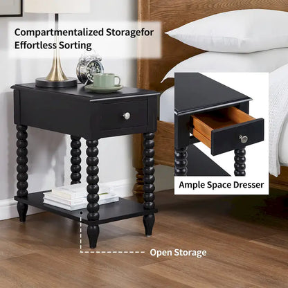 Table d'appoint traditionnelle en bois avec pieds fuselés de 23,6 pouces et port USB