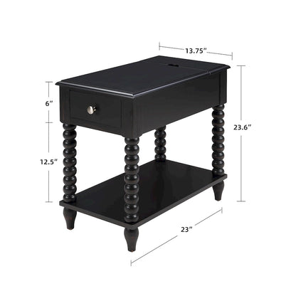 Table d'appoint traditionnelle en bois avec pieds fuselés de 23,6 pouces et port USB