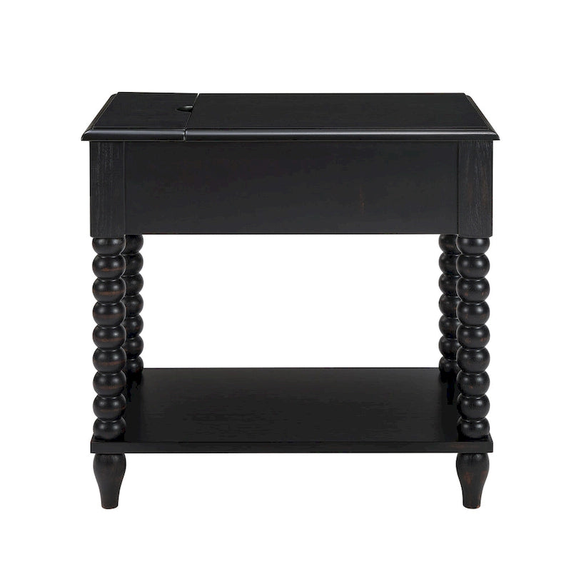 Table d'appoint traditionnelle en bois avec pieds fuselés de 23,6 pouces et port USB