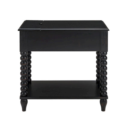 Table d'appoint traditionnelle en bois avec pieds fuselés de 23,6 pouces et port USB
