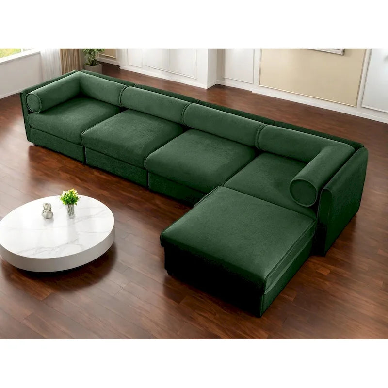 Canapé d'angle modulaire en forme de L, revêtu de chenille, avec assise de rangement, à monter soi-même.