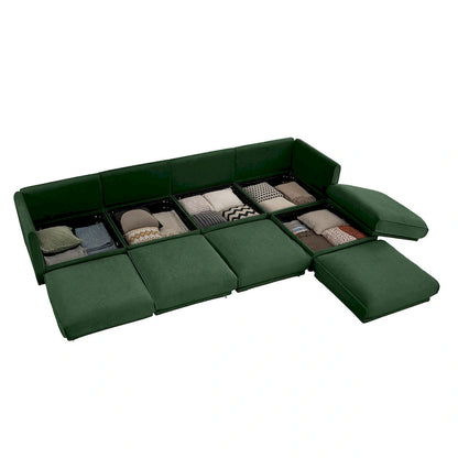 Canapé d'angle modulaire en forme de L, revêtu de chenille, avec assise de rangement, à monter soi-même.