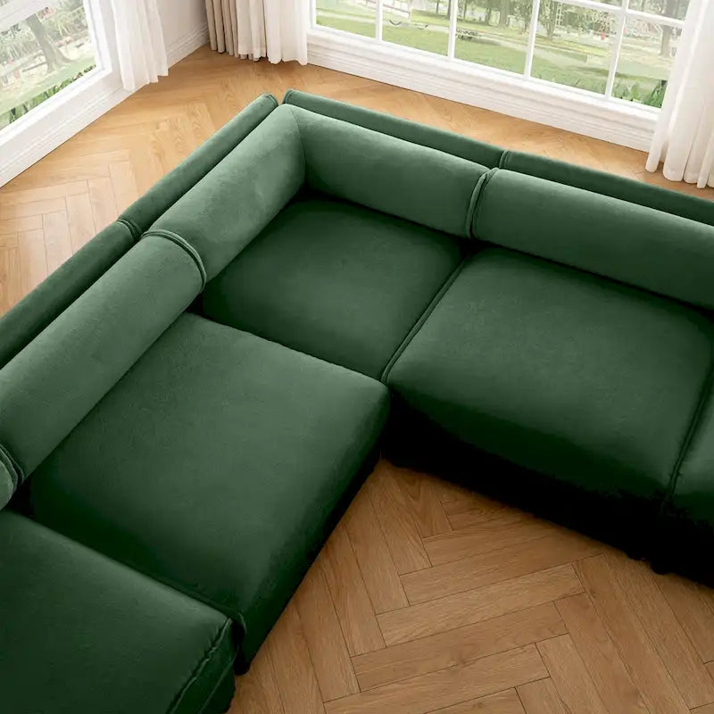 Canapé d'angle modulaire en forme de L, revêtu de chenille, avec assise de rangement, à monter soi-même.