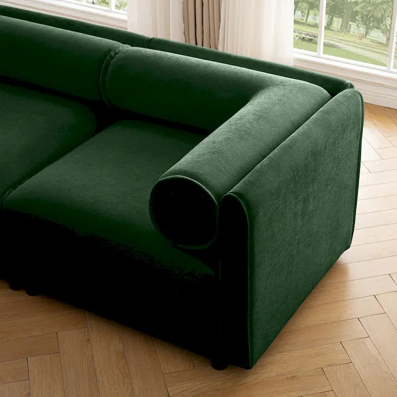 Canapé d'angle modulaire en forme de L, revêtu de chenille, avec assise de rangement, à monter soi-même.