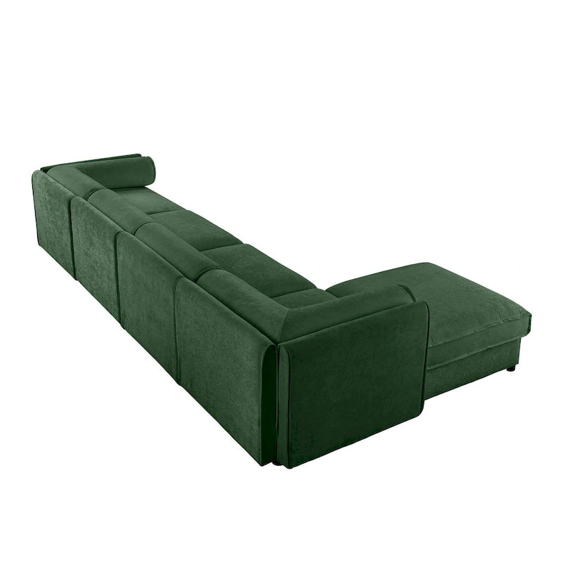Canapé d'angle modulaire en forme de L, revêtu de chenille, avec assise de rangement, à monter soi-même.
